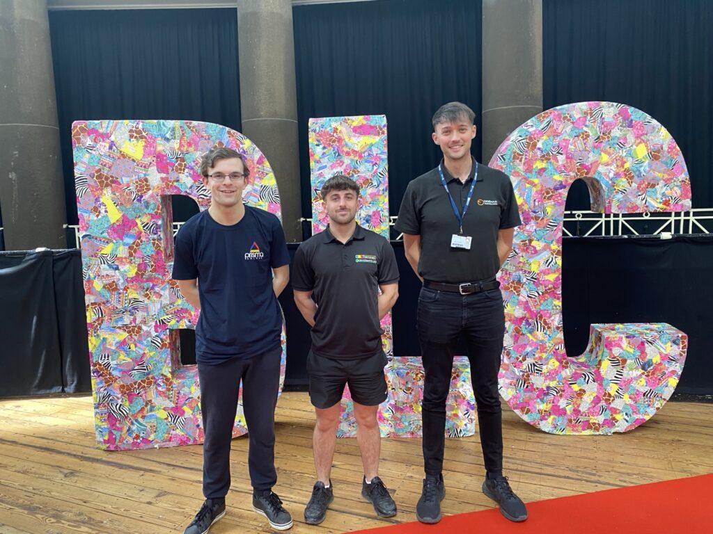 Oliver Ballington and James Cantrill (winners) and Katie Jubb and Luke Mason (apprentices) stood together at the Rolls-Royce Nuclear Skills Academy